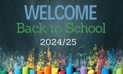 Welcome Back to school graphic. Chalkboard with colored chalk 